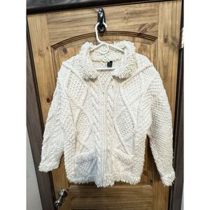 Casa De La Lana Vintage Wool Sweater Zip Up Cable Knit Cream Pockets Size‎ XL